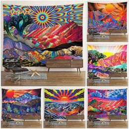 Tapestries Psychadelic Mountain Tapestry Sun Moon Aesthetic Landscap Large Fabric Wall Hanging Boho Hippie Cloth Dorm Room Decor