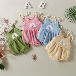 Rompers Infants Baby Girls Jarretel Romper Rainbow Printed Sleeveless Spaghetti Straps Short Jumpsuit Playsuit Summer Clothing J220922