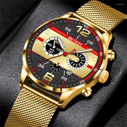 Wristwatches Luxury Fashion Mens Sports Watches Men Business Stainless Steel Mesh Belt Quartz Wrist Watch ManLuminous Clock Montre Homme