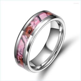 Wedding Rings Wedding Rings European And American Fashion Simple 6Mm Male Female Couple Ring Camouflage Pink Tungsten Steel Black Je Dhutk