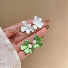 Stud Earrings Green Flowers Pearl Petal Design 2022 Trendy High-end Cute Celebrity Women Girl Gift Summer Jewellery