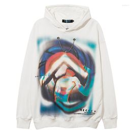 Men's Hoodies GTDOM Necklace Ornament Abstract Print Hooded 2022 Autumn And Winter Man High Street Fashion Loose Long Sleeve Sweatshirts