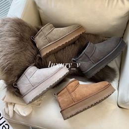 Designer-Schneestiefel, Mini-Tasman-Hausschuhe, Plateau-Stiefel, Damen-Baumwoll-Slipper, Pelz auf Leder-Booties, Wollrutschen, warme Winter-Fell-Flausch-Stiefeletten