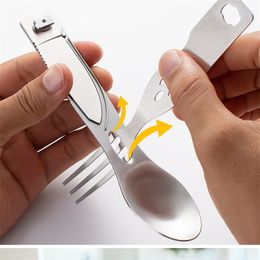 Outdoor Multifunctional Flatware Set Detachable Pocket Knife Spoon Fork Dinner Set for Camping Hiking