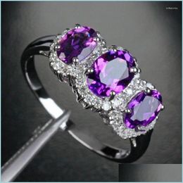 Wedding Rings Wedding Rings Trendy Women Jewellery Charming Purple Oval Heart Crystal Zircon Stone Luxury Engagement Party Finger Ring Dhfvv
