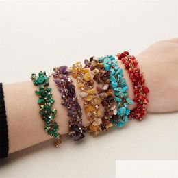 Charm Bracelets Natural Stone Chips Agates Bracelet Amethysts Crystal Gravel Stretch Bracelets Bangles 6 Colours Drop Delivery 2022 Je Dhcga