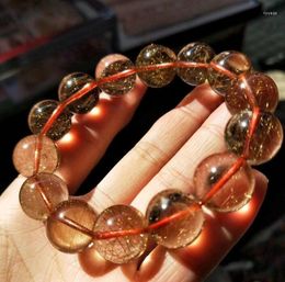 Strand Noble Jewelryset 15mm Natural Rutilated Quartz Crystal Stone Beads Bracelet