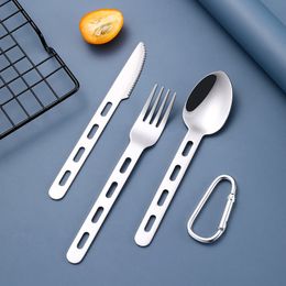 Stainless steel knife fork and spoon cutlery set camping outdoor portable hollow steak dinnerware kit