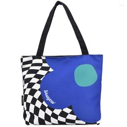 Evening Bags Female Ins Fashion Canvas Fabric Handbag Korean Trend Checker Plaid Big Capacity Laptop Shopper Top-handle Tote Bag