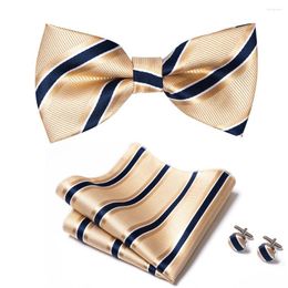 Bow Ties Wholesale Fashion Holiday Present Silk Woven Tie Pocket Squares Cufflink Set Blue Wedding Accessories Dot Man