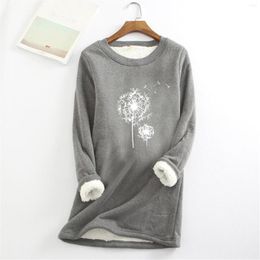 Women's Hoodies Women Casual Print Shirt Thick Fleece Sweatshirt Winter Round Neck Warm Soft Fashion S Pullover Long Sleeve Tee