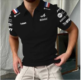 Mens Tshirts Summer Heads F1 Zipper Polo Shirt Formula An Alpine Team Alone Blue Black Casual Short Sleeve Racing Fans