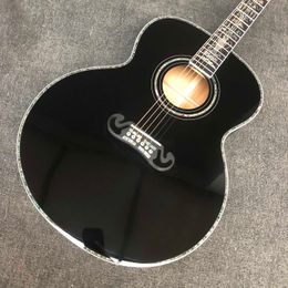 Custom 43 Inch Jumbo Acoustic Guitar J200BL Abalone Binding Vintage Tuner gloss black