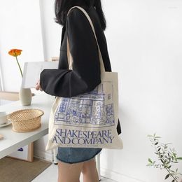 Evening Bags Canvas Shoulder Bag Women Ladies Handbag Cotton Cloth Shopper Grocery Tote Books For Girls SHAKEPEARE Letter Print Pocket