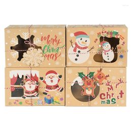 Gift Wrap 4pcs Christmas Candy Cookie Box With Clear Window Kraft Paper Packaging Bag Party Favour Year Decoration