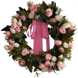 Decorative Flowers -Artificial Bows Wreath Spring Outdoor For Front Door