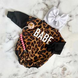 Rompers Autumn Newborn Baby Girls Romper Headband Letter Leopard Print Jumpsuit Kids Outfit Fashion Clothes J220922