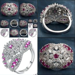 Wedding Rings Wedding Rings Romantic Fl Rose Zircon Stone Flower Jewellery Sier Colour Beautif Cz Plant Womens Finger Bijoux Bagues Fem Dhodk