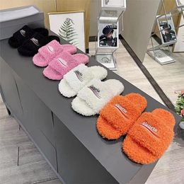 Woollen Slippers Thick Bottom with Letters Embroidered Lamb Wool Shoes for Women