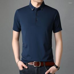 Men's T Shirts 2022 Mulberry Silk Summer Mens Polo High Quality Short Sleeve Solid Color Business Casual Male Tees Fashion Man Tops