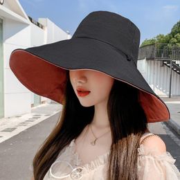 Wide Brim Hats Sun Hat Summer Foldable Bucket For Women Outdoor Sunscreen Cotton Fishing Hunting Cap Anti-UV 15cmwide