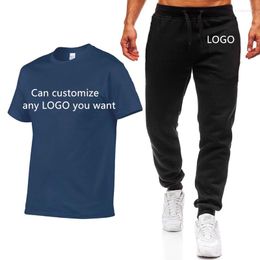 Men's Tracksuits 2022 Men's T-shirt LOGO Printing Summer Fashion Casual Short Sleeve Round Cotton Neck Pants 2 Piece Suit