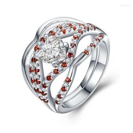 Wedding Rings Wedding Rings 2Pcs Luxury Precision Jewellery Sets Ring For Women Orange And White Zircon Engagement Ringswedding Brit22 Dh6Jr