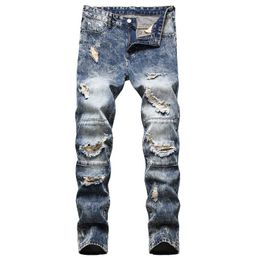 Jeans buco strappati nostalgici Pantaloni da motociclista strappati da uomo primavera estate Pantaloni slim in cotone denim moda taglia 28-42 Pantalones