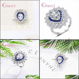 Wedding Rings Wedding Rings Heart Style For Women Pure 925 Sterling Sier With Blue/Clear Cubic Zirconia Engagement Jewellery Accessori Dhpxn