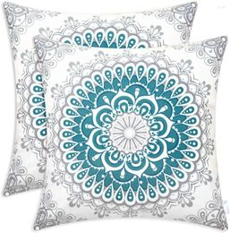 Pillow 2pcs Cosy Fleece Cases Covers For Bed Sofa Farmhouse Decoration Teal Grey Dahlia Floral Medallion Compass Mandala Style