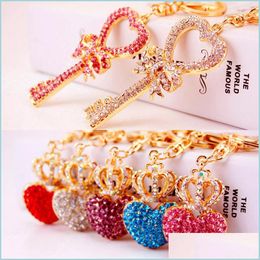 Keychains Lanyards Bling Car Holder Key Ring Crown Heart Lovers Beautif Keyring Goldcolor Design Crystal Keychain Jewelry Drop Del Dhqa2