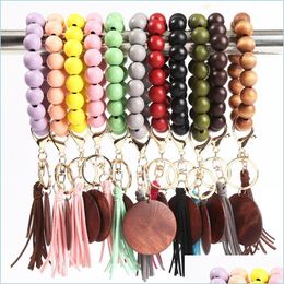 Keychains Lanyards Crossborder Beaded Wooden Bead Keychain Fashion Personalized Disc Tassel Bracelet Key Ring Female Mticolor Opti Dhsq6