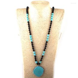 Pendant Necklaces Fashion Bohemian Jewelry 108 Beads Multi Stone Knotted Handmake Paved Blue Necklace For Women Ethnic