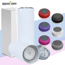 Sublimation Blutooth Speaker Tumbler Blank White Powder Coated Portable Wireless Speakers 20oz Travel Mug Smart Music Cup in Bulk Wholesale with straw Party Gift