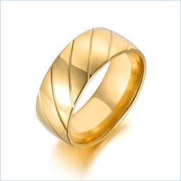 Wedding Rings Wedding Rings Creative 8Mm Slash Cutting Gold Colour Stainless Steel Ring For Women Simple Couple Titanium Jewellery R181 Dhw8X