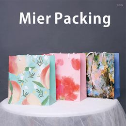 Gift Wrap Oil Painting Style Exquisite Bag With Long Shoulder Clothing Art Portable Paper 10pcs