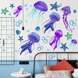 Wall Stickers Creative Jellyfish Starfish For Kids Rooms Bathroom Decor Removable PVC Decals Cartoon Sticker