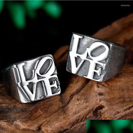 Wedding Rings Wedding Rings Stainless Steel Good Quality Love Ring Vintage Hammer Retro Punk Jewelry Finger Man Engagement Gift Whol Dhvgz