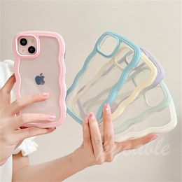 For Iphone Phone Cases Back Cover Candy Colour Wave Border Transparent Soft Tpu Fashionable Fresh Silicone 11 Pro Max 12 13 Pro 14promax 14plus X Xr Xs 12 2 In 1