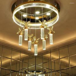 Chandeliers Shopcase Led Cylinder Chandelier Dining Surface 110-240V Bubble Column Crystal Lamp Remote Control Strip Avize