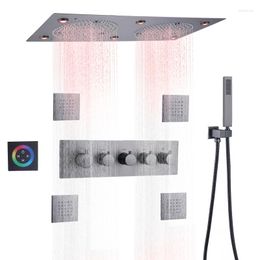 Bathroom Shower Sets Gun Grey 620 X 320 MM Thermostatic Overhead System With LED Mist Rain Mixing Faucet Set