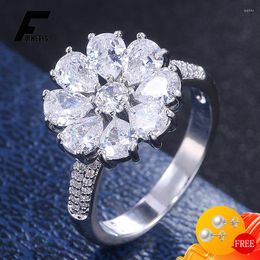 Cluster Rings Trendy Women Ring 925 Silver Jewelry Flower Shape Zircon Gemstones Finger Ornaments For Wedding Promise Party Wholesale