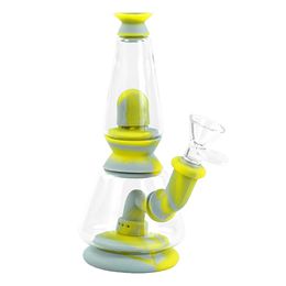 Hookahs 7'' Water Pipe Straight Style Dab Rig Silicone Bong Portable Hookah Unbreakable Silicone and with Glass Bowl