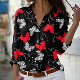 Women's Blouses Colorful Butterfly Print Turn-down Collar Women Shirt Casual Long Sleeve Spring Top Vintage All Match Lady For Daily Wear