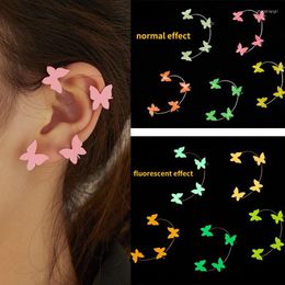 Backs Earrings Fluorescent Butterfly Ear Clips Cuff For Women 4 Candy Colors Butterflies Without Piercing Clip Party Jewelry Gifts
