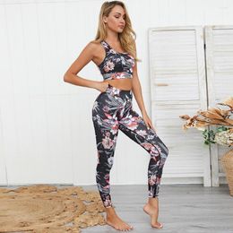 Active Sets Black Floral Yoga Set Fitness Tank With Leggings Design Sportswear For Women