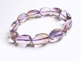 Strand Oval Fashion Jewellery Crystal Beads Bracelet Genuine Natural Purple Yellow Quartz Charm Stretch