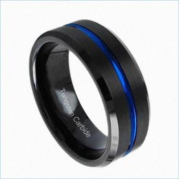 Wedding Rings Wedding Rings 8Mm Tungsten Carbide Ring Black Brushed Blue Stripe Fancy Engagement Bandswedding Drop Delivery 2022 Jewe Dh95L