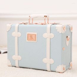 Suitcases Vintage Floral PU Rolling Luggage Sets 13"inch Women Cute Trolley Suitcase Travel Bag Carry Ons With Universal Wheels