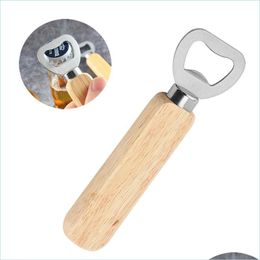 Openers Wooden Handle Beer Bottle Opener Bar Stainless Steel Corkscrew Household Kitchen Tool Drop Delivery 2022 Home Garden Dining Dhby6